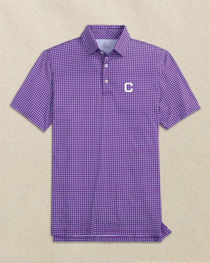 Southern Tide Clemson Tigers Block C Dunes Edge Plaid Polo For Collegiate