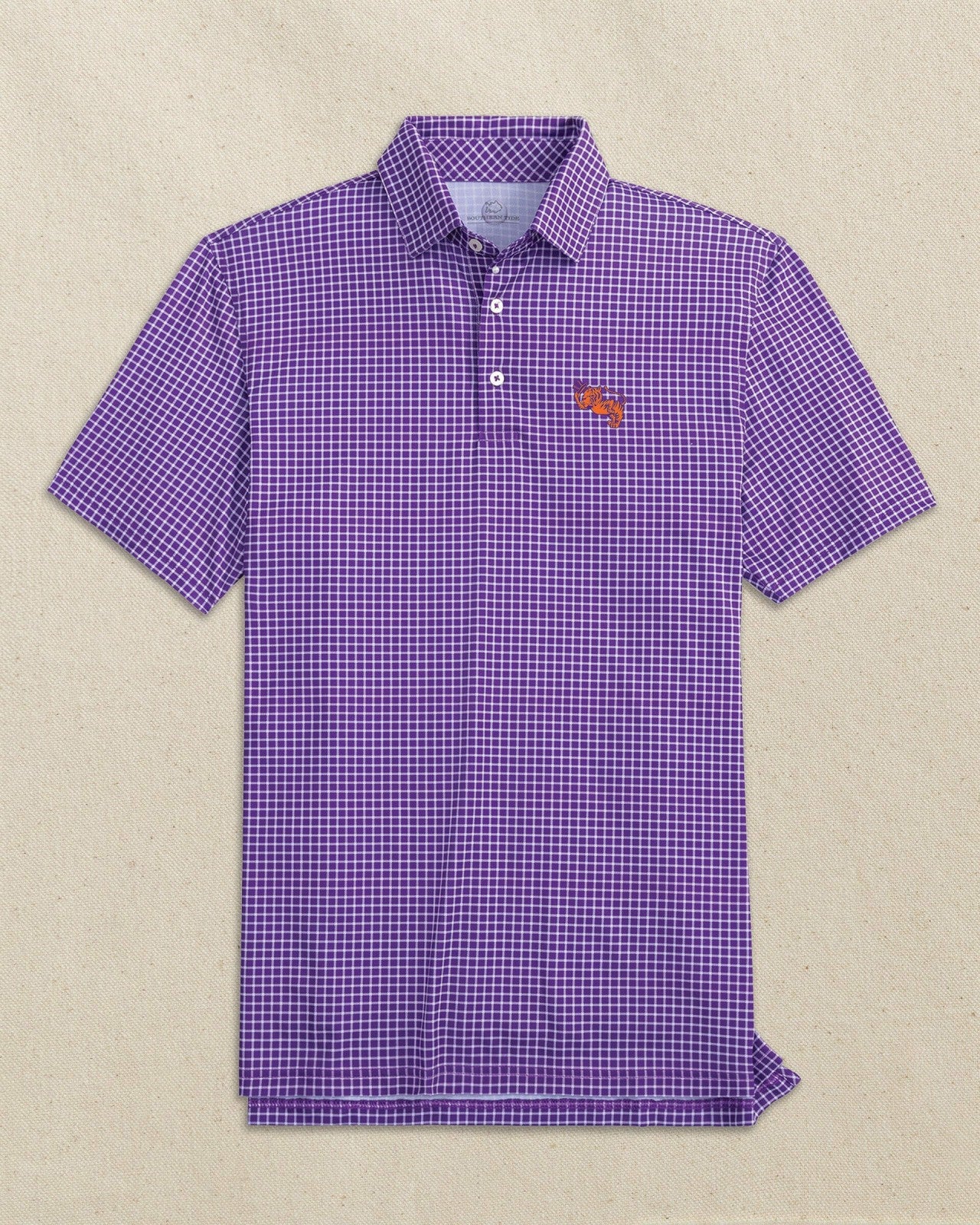 Southern Tide Clemson Gentleman Tiger Dunes Edge Plaid Polo For Collegiate