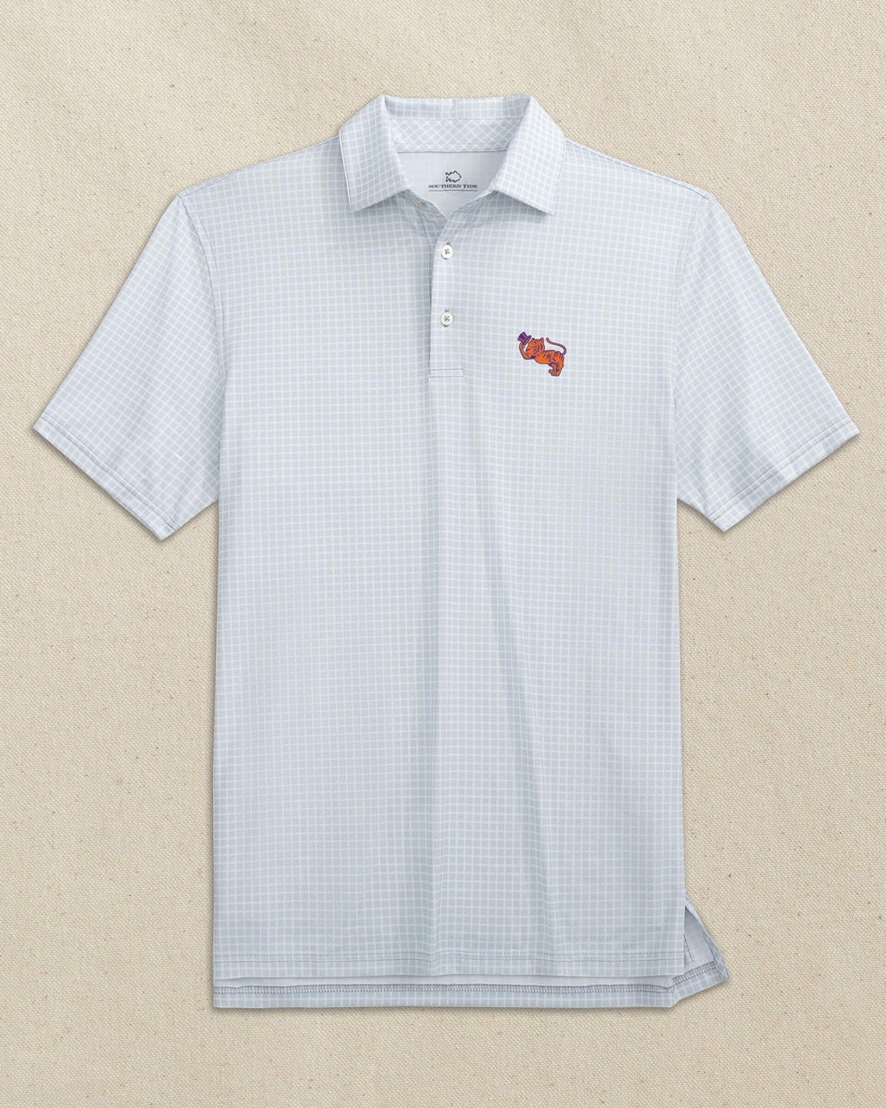 Southern Tide Clemson Gentleman Tiger Dunes Edge Plaid Polo For Collegiate