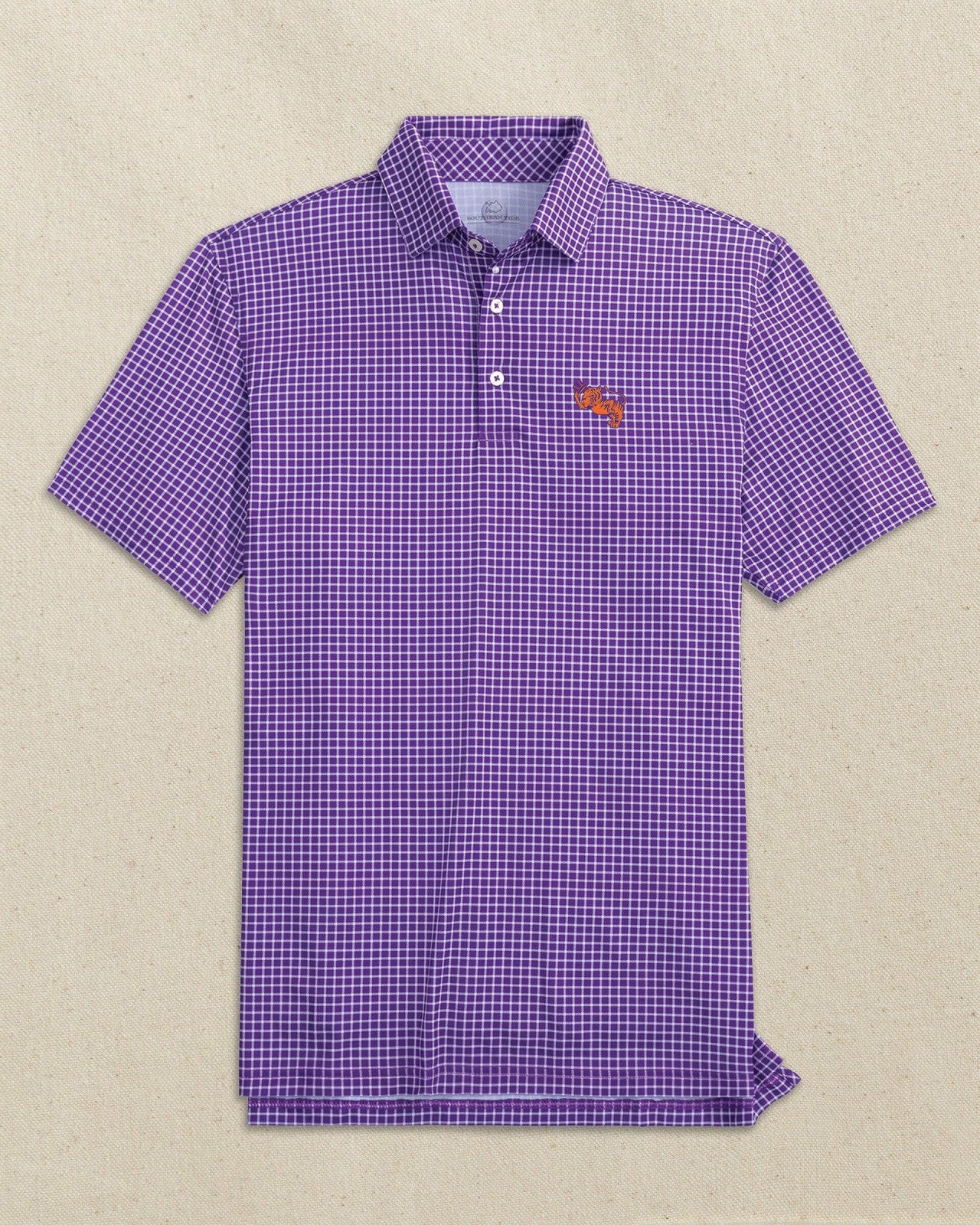 Southern Tide Clemson Gentleman Tiger Dunes Edge Plaid Polo For Collegiate