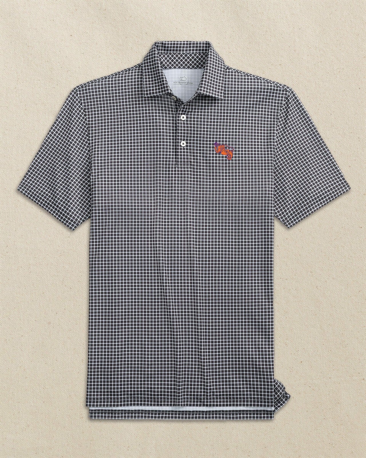 Southern Tide Clemson Gentleman Tiger Dunes Edge Plaid Polo For Collegiate
