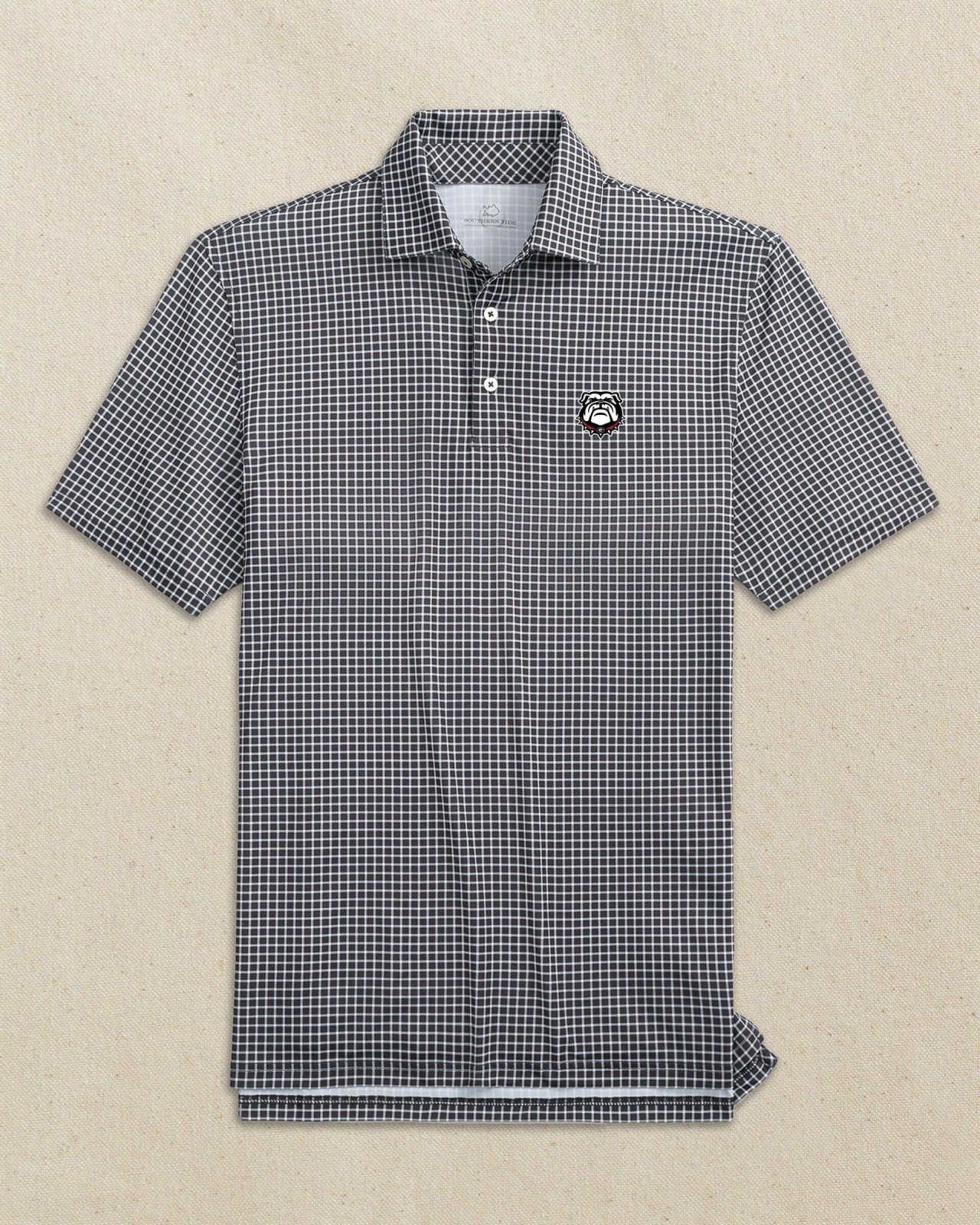 Southern Tide Georgia Bulldogs Head Dunes Edge Plaid Polo For Collegiate