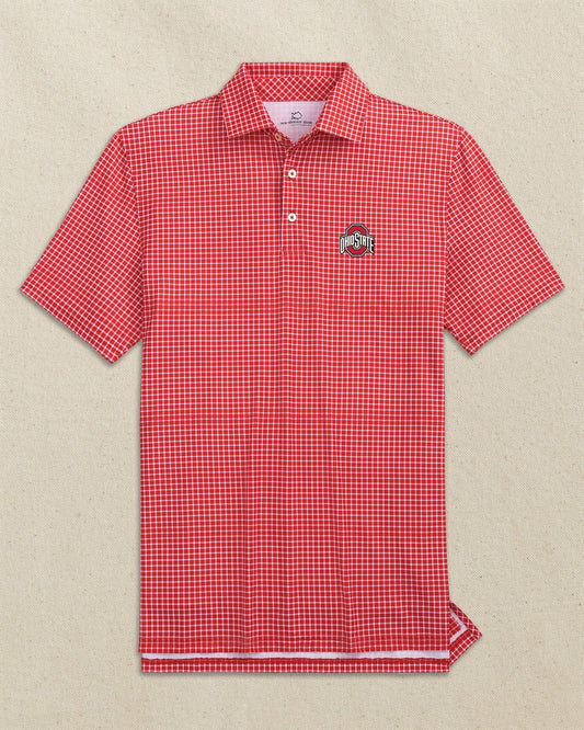 Southern Tide Ohio State Buckeyes Driver Dunes Edge Plaid Polo For Collegiate