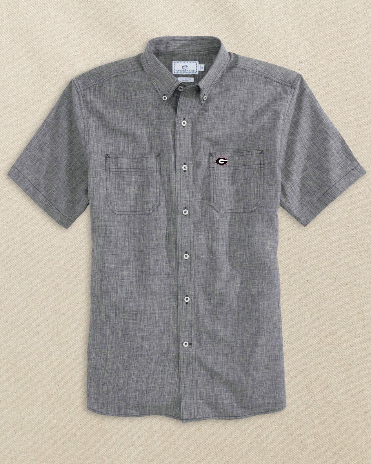 Southern Tide Georgia Bulldogs Oval G Short Sleeve Dock Shirt For Collegiate