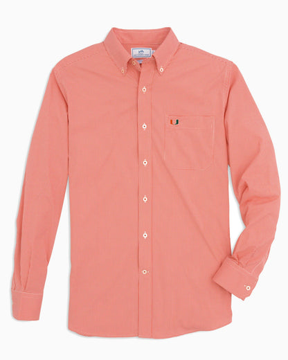 Southern Tide Miami Hurricanes Gingham Button Down Shirt Collegiate For Collegiate