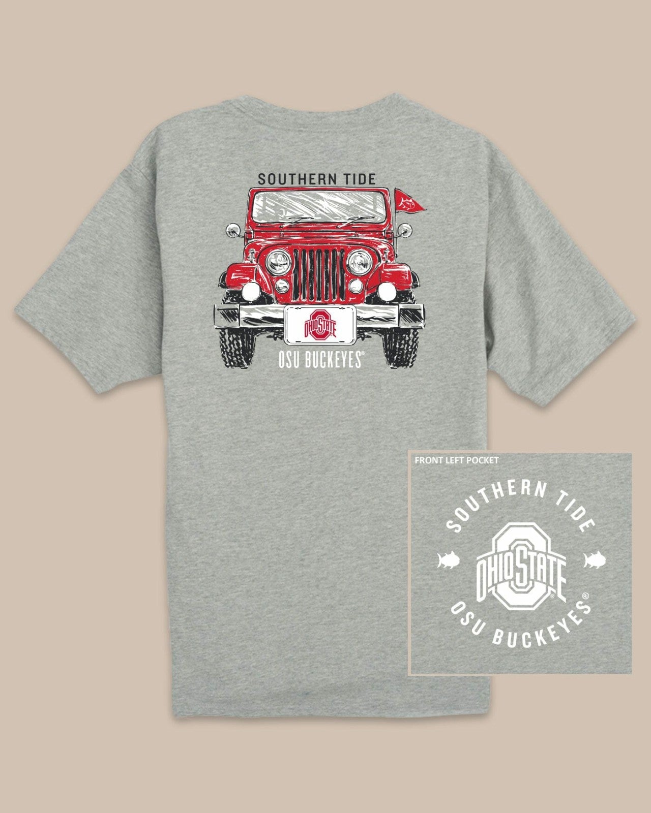 Southern Tide Ohio State Buckeyes Heather Front Plate T-Shirt For Collegiate