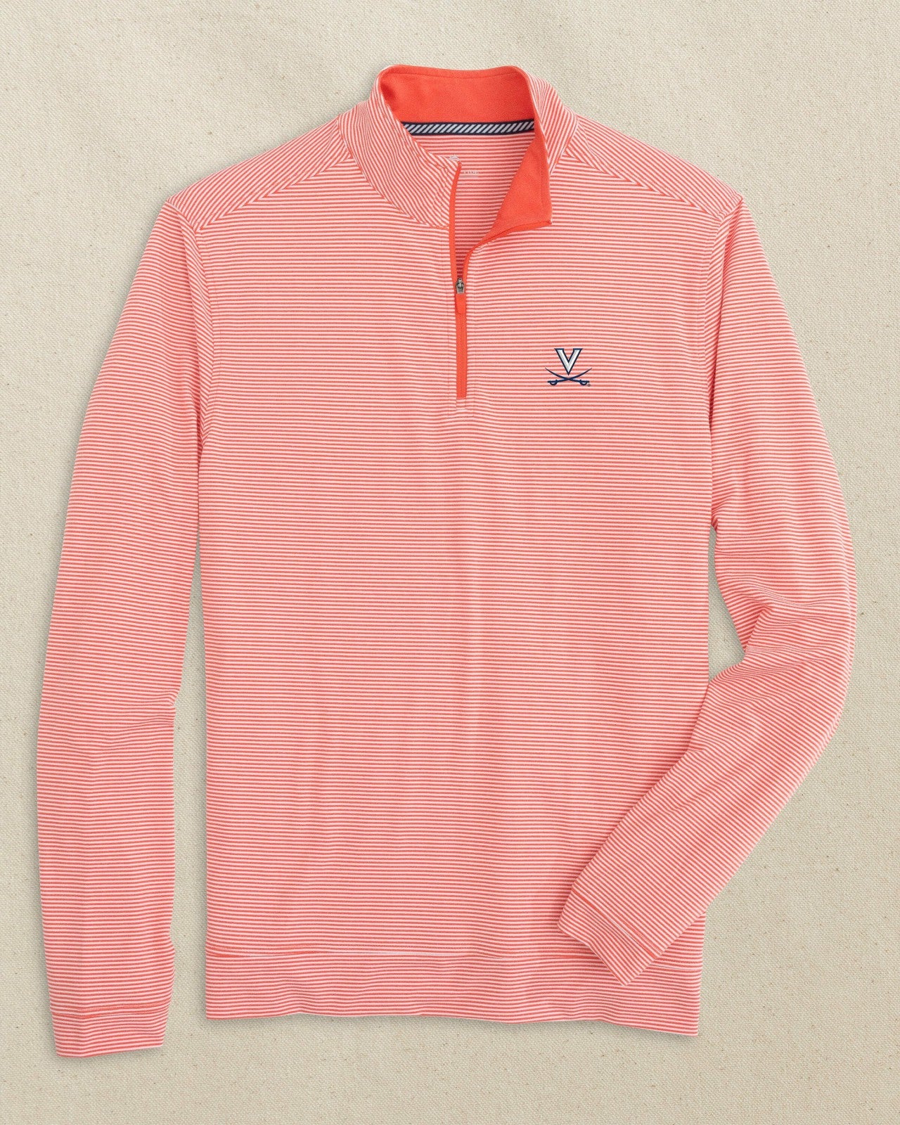 Southern Tide UVA Cavaliers Stripe Heather Quarter Zip For Collegiate