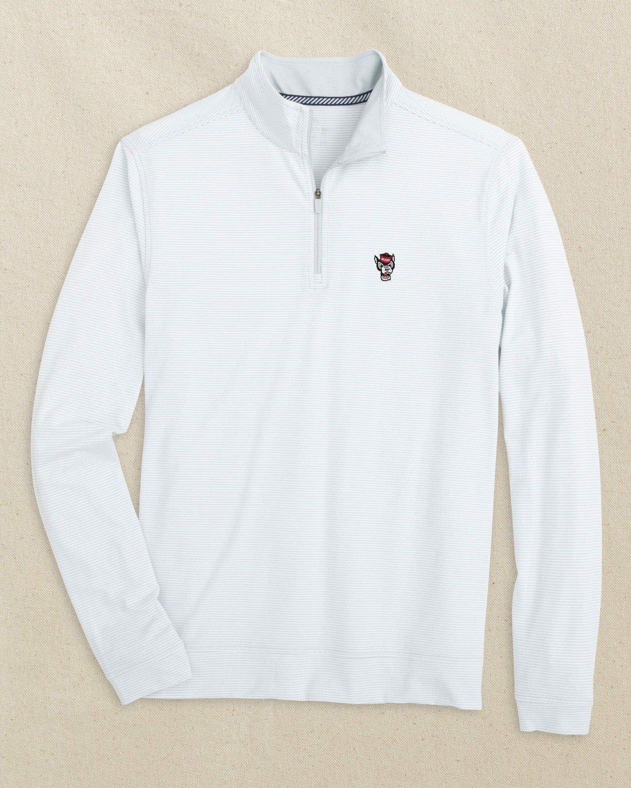 Southern Tide NC State Wolf Head Micro-Stripe Quarter Zip For Collegiate