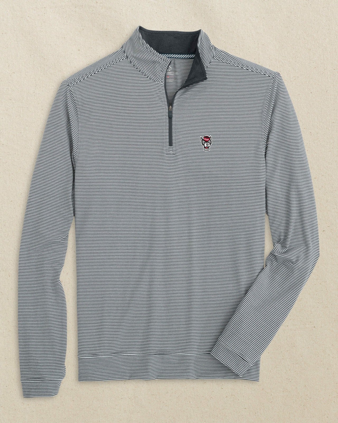 Southern Tide NC State Wolf Head Micro-Stripe Quarter Zip For Collegiate