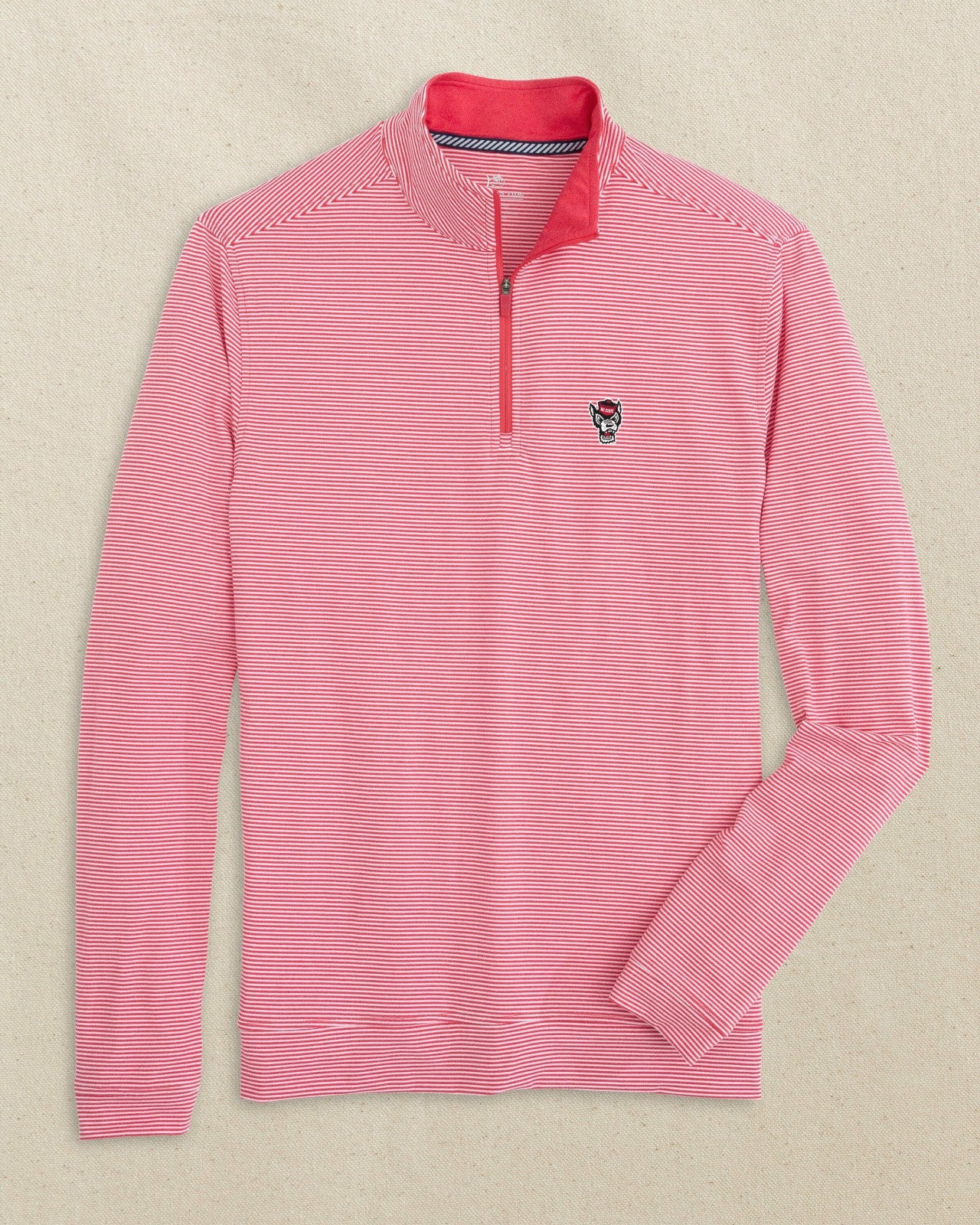 Southern Tide NC State Wolf Head Micro-Stripe Quarter Zip For Collegiate