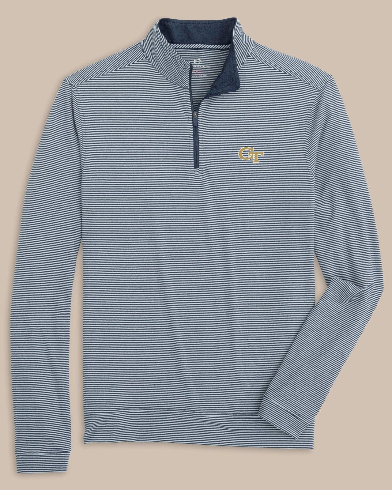 Southern Tide Georgia Tech Stripe Heather Quarter Zip For Collegiate