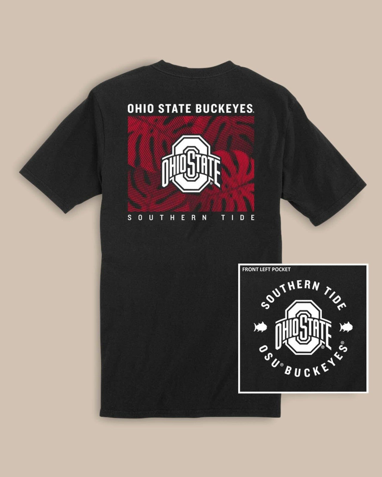 Southern Tide Ohio State Buckeyes Halftone Monstera T-Shirt For Collegiate