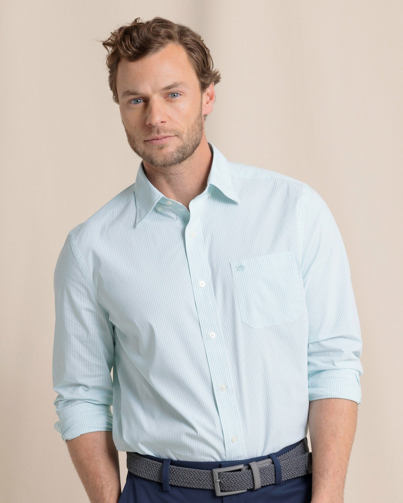 Southern Tide Charleston Mint Granby Stripe Long Sleeve Shirt For Sale