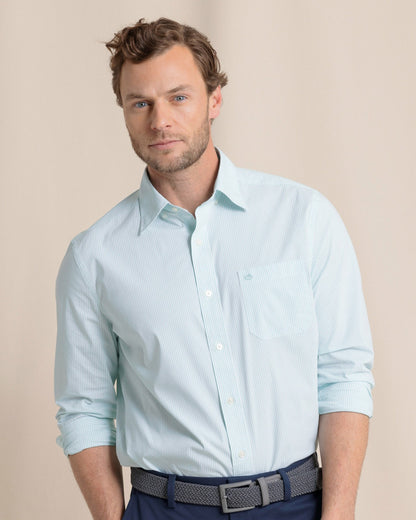 Southern Tide Charleston Mint Granby Stripe Long Sleeve Shirt For Sale