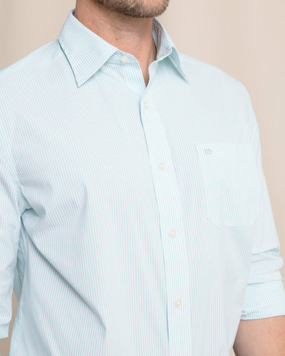 Southern Tide Charleston Mint Granby Stripe Long Sleeve Shirt For Sale