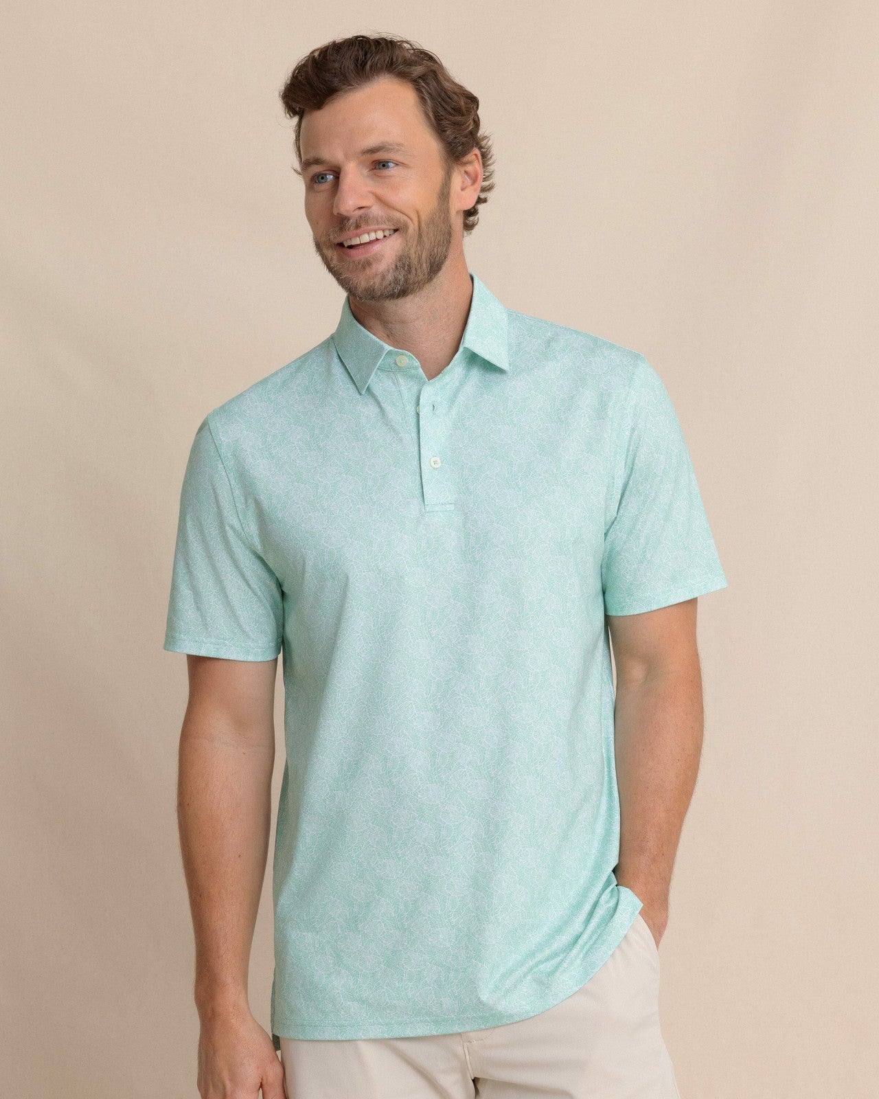 Southern Tide Driver Beach Palms Printed Polo For Sale
