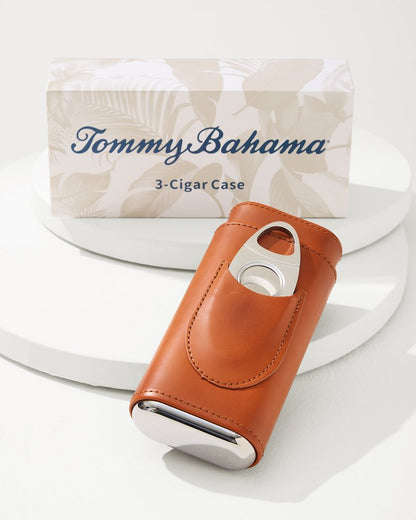 Tommy Bahama | Ashton 3-Cigar Leather Case and Cutter / Brown