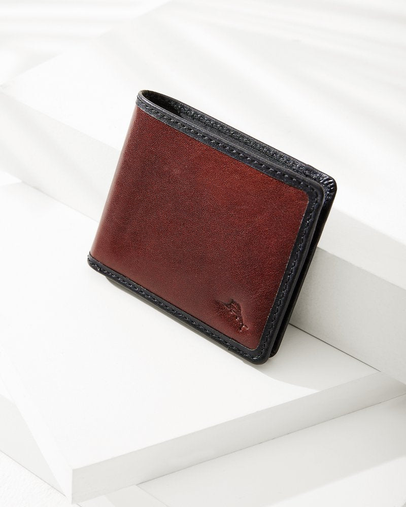 Tommy Bahama | Contrast Binding Slimfold Wallet / Black/Cognac