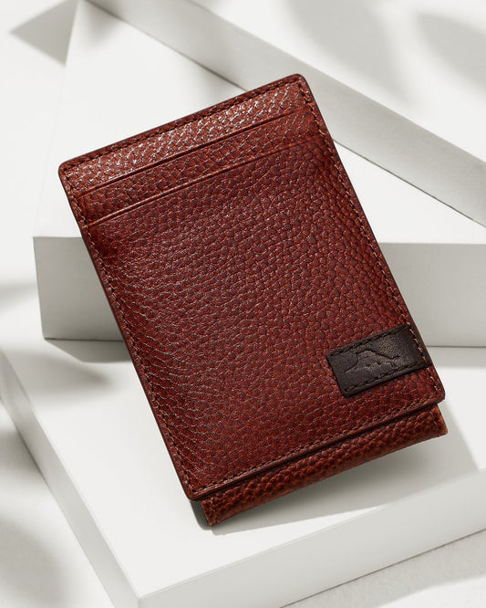 Tommy Bahama | Scotchgrain Leather Magnetic Front Pocket Wallet / Cognac