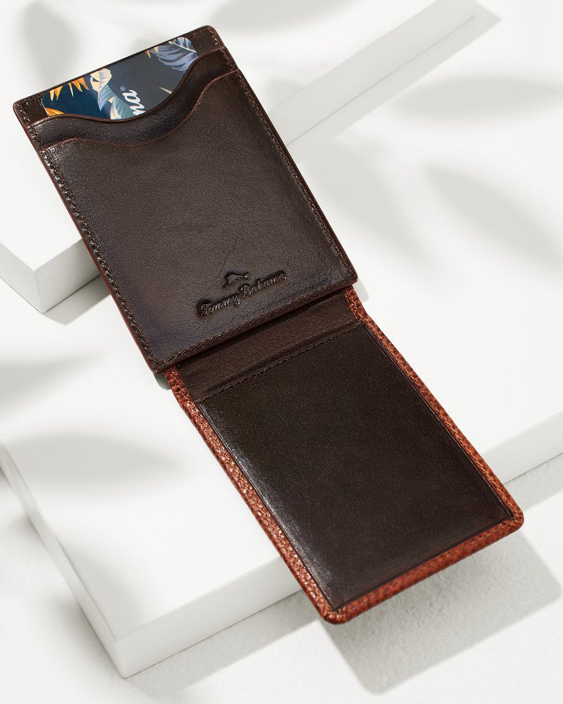 Tommy Bahama | Scotchgrain Leather Magnetic Front Pocket Wallet / Cognac