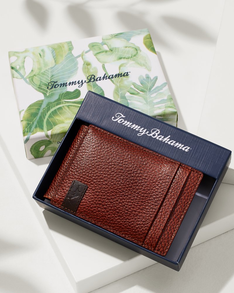 Tommy Bahama | Scotchgrain Leather Magnetic Front Pocket Wallet / Cognac