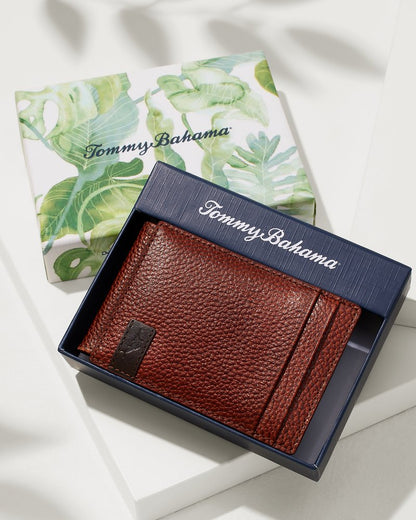 Tommy Bahama | Scotchgrain Leather Magnetic Front Pocket Wallet / Cognac