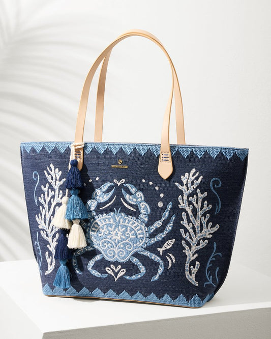 Tommy Bahama | Embroidered Fiesta Crab Tote / Blue