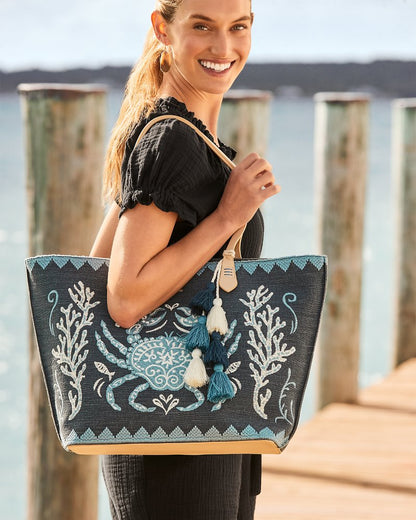 Tommy Bahama | Embroidered Fiesta Crab Tote / Blue