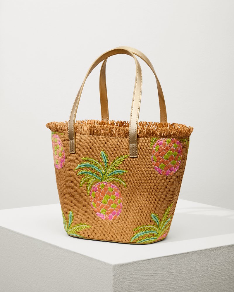 Tommy Bahama | Flamingo Pineapple Straw Tote / Natural Pink