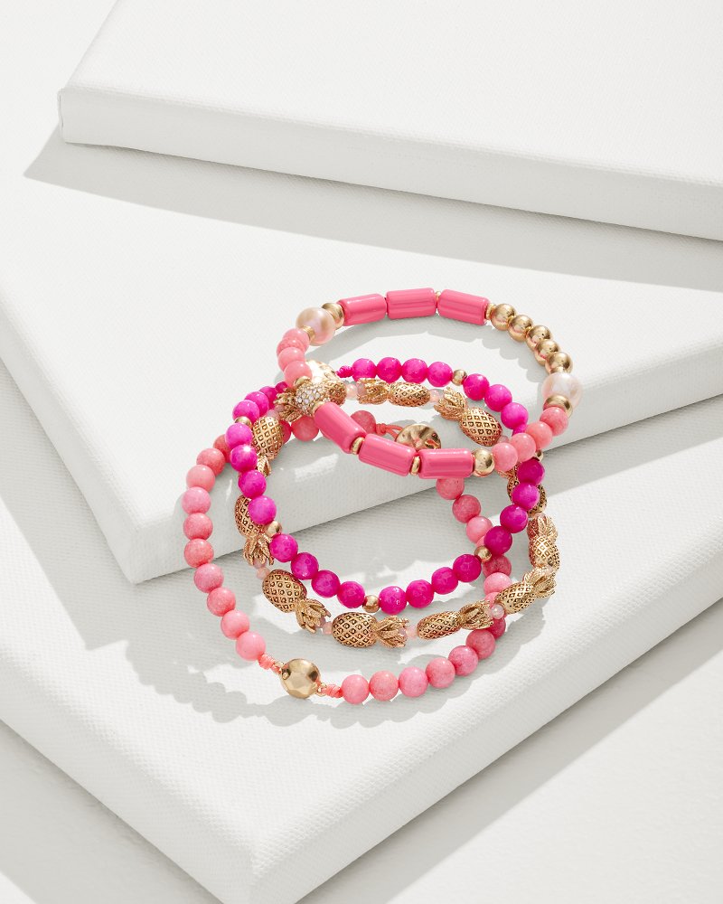 Tommy Bahama | Tropical Blooms Pineapple Beaded Stretch Bracelet Set / Fuchsia