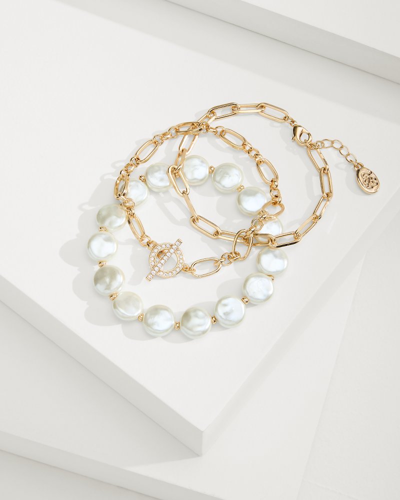 Tommy Bahama | Sanibel Island Link & Pearl Bracelet Set / Gold