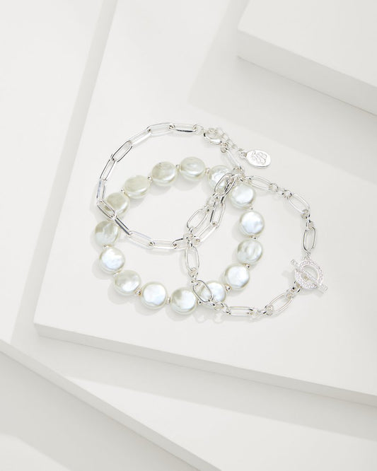 Tommy Bahama | Sanibel Island Link & Pearl Bracelet Set / Silver