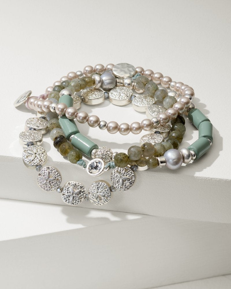 Tommy Bahama | Marco Island Beaded Stretch Bracelet Set / Silver