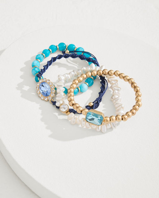 Tommy Bahama | Tidal Treasure Pearl and Semi-Precious Stone Bracelet Set / Gold