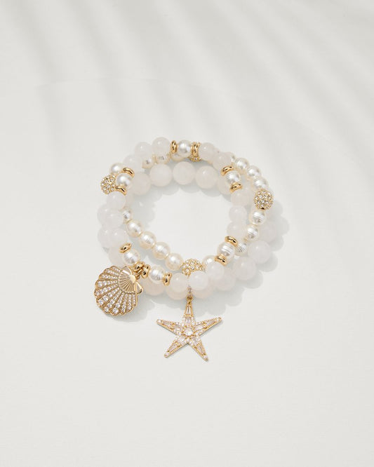 Tommy Bahama | Moments in Paradise Quartz and Pearl Stretch Bracelet Set / Gold