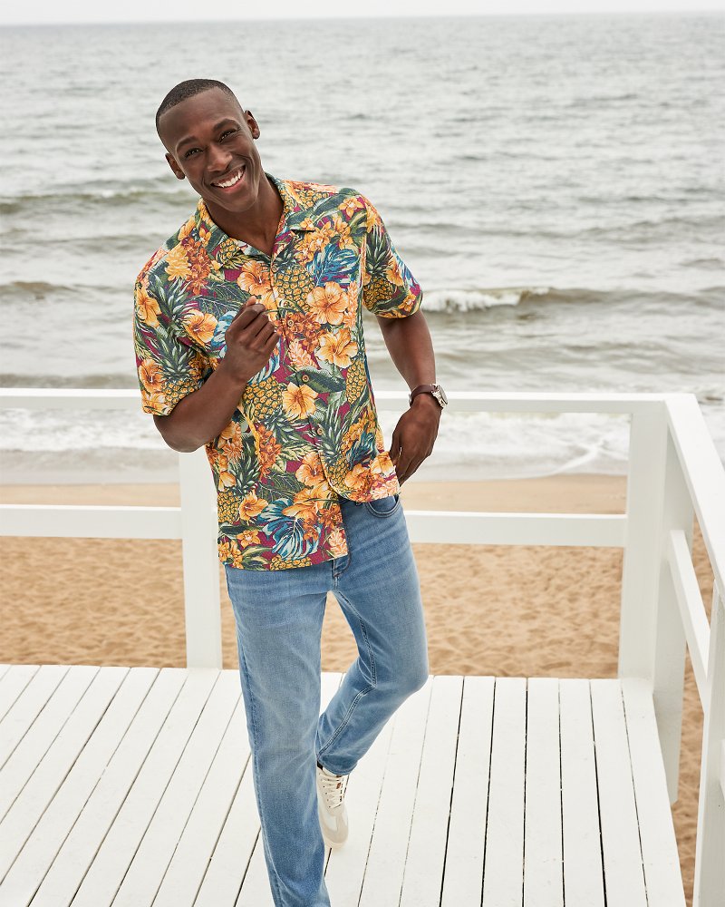 Tommy Bahama | Big & Tall Coconut Point Sunset Canopy IslandZone® Camp Shirt / Dark Sangria
