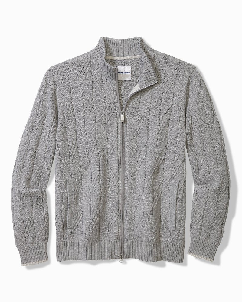 Tommy Bahama | Big & Tall Capital Cable Full-Zip Cardigan / Grey Heather