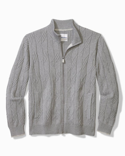 Tommy Bahama | Big & Tall Capital Cable Full-Zip Cardigan / Grey Heather