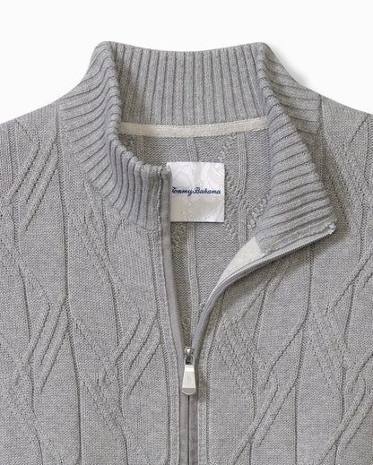 Tommy Bahama | Big & Tall Capital Cable Full-Zip Cardigan / Grey Heather
