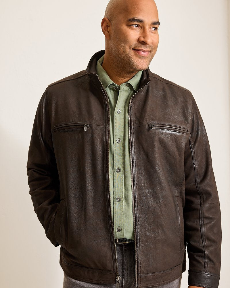 Tommy Bahama | Big & Tall Highland Rocker Leather Jacket / Dark Brown