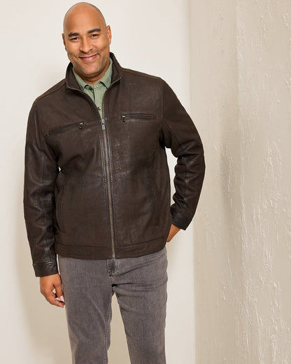 Tommy Bahama | Big & Tall Highland Rocker Leather Jacket / Dark Brown