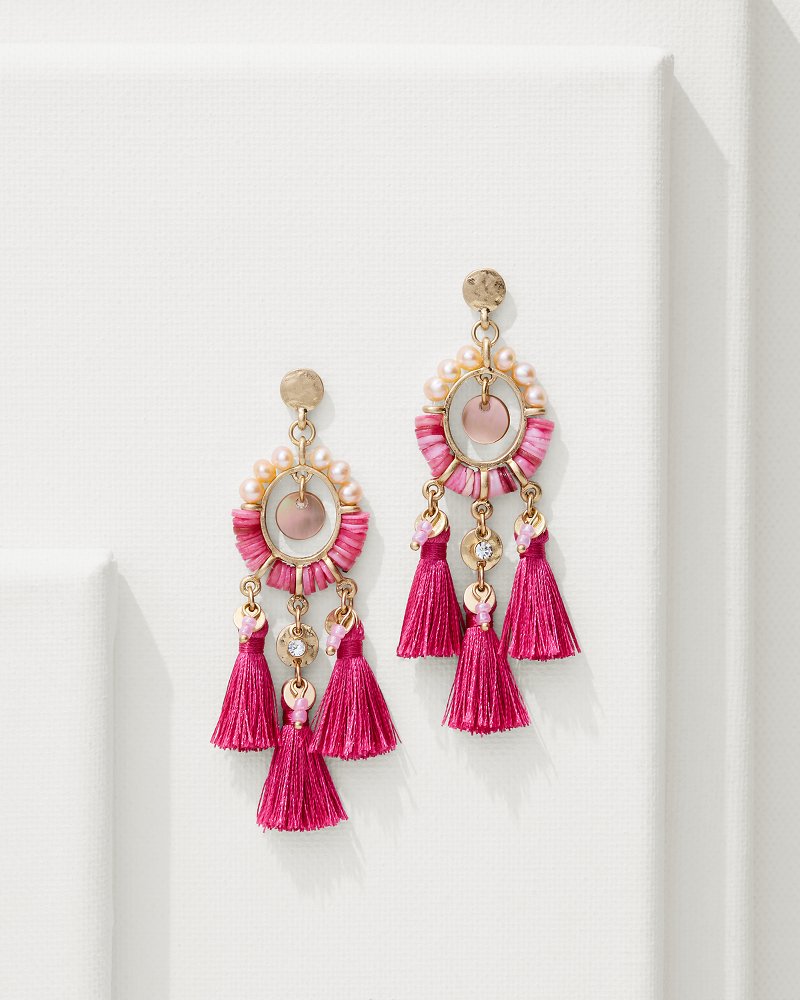 Tommy Bahama | Tropical Blooms Tassel Shell Statement Earrings / Fuchsia