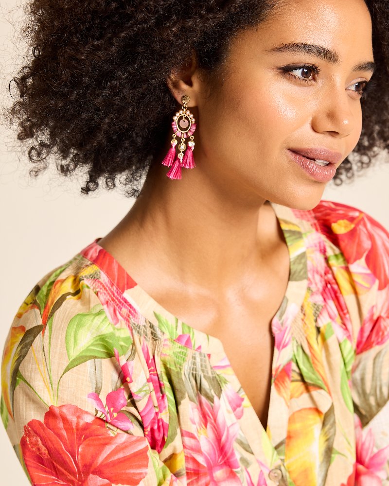 Tommy Bahama | Tropical Blooms Tassel Shell Statement Earrings / Fuchsia