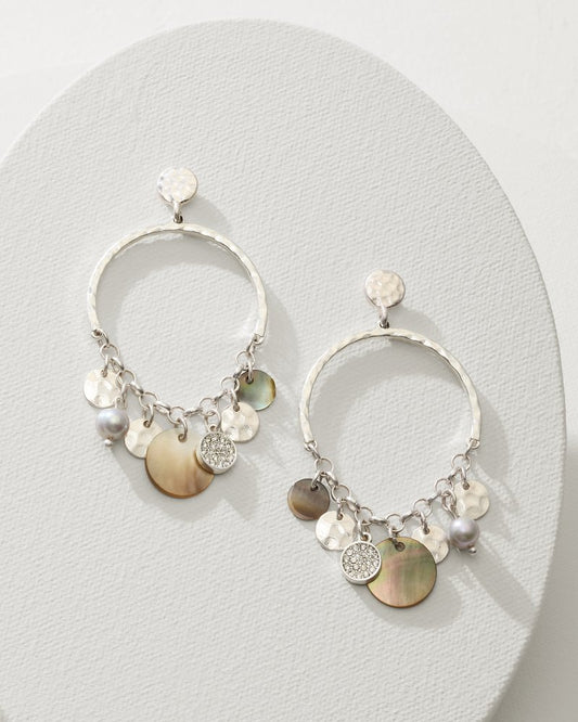 Tommy Bahama | Marco Island Shell and Mother of Pearl Drop Hoop Earrings / Silver