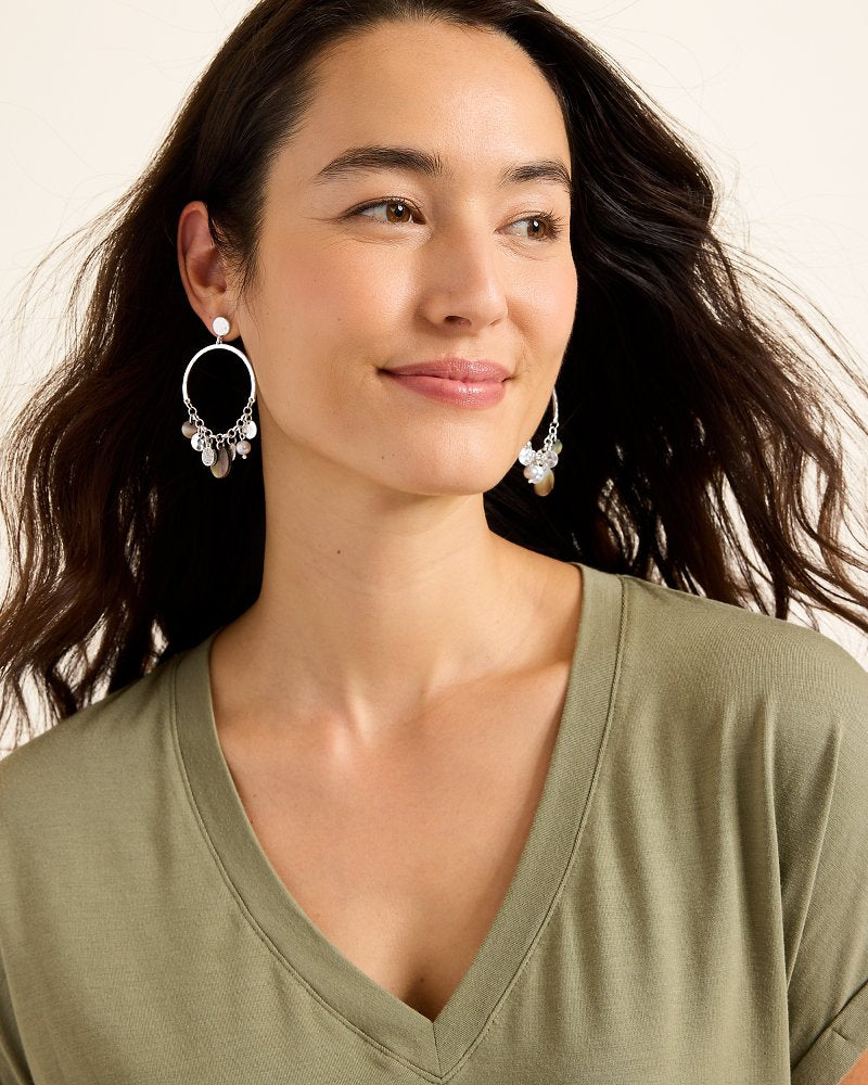 Tommy Bahama | Marco Island Shell and Mother of Pearl Drop Hoop Earrings / Silver