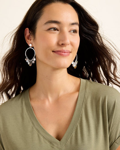 Tommy Bahama | Marco Island Shell and Mother of Pearl Drop Hoop Earrings / Silver