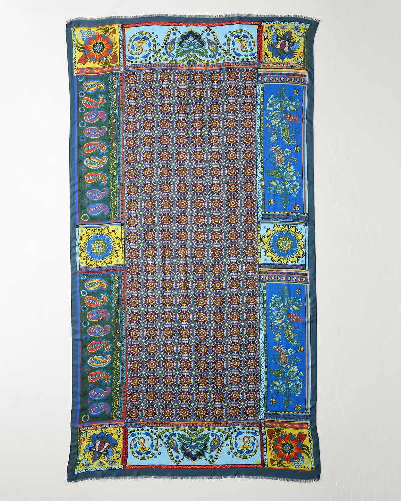 Tommy Bahama | Tile Patch Wrap Scarf / Blue Spruce