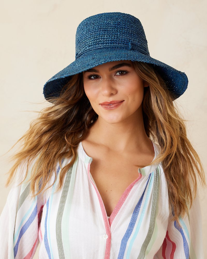 Tommy Bahama | Packable Raffia Bucket Hat / Deep Water Blue