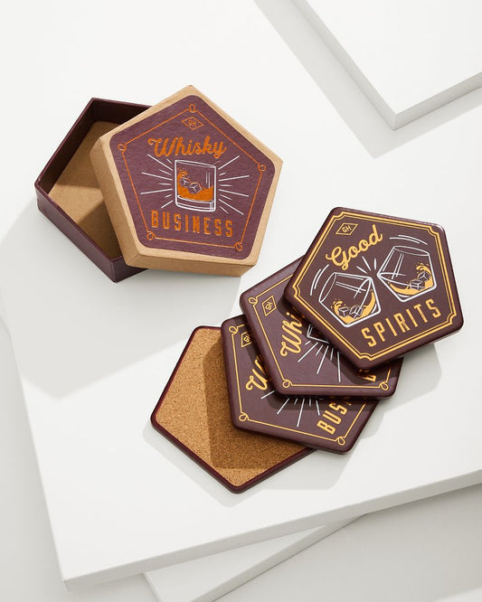 Tommy Bahama | Whisky Business Coasters — Set of 4 / Brown