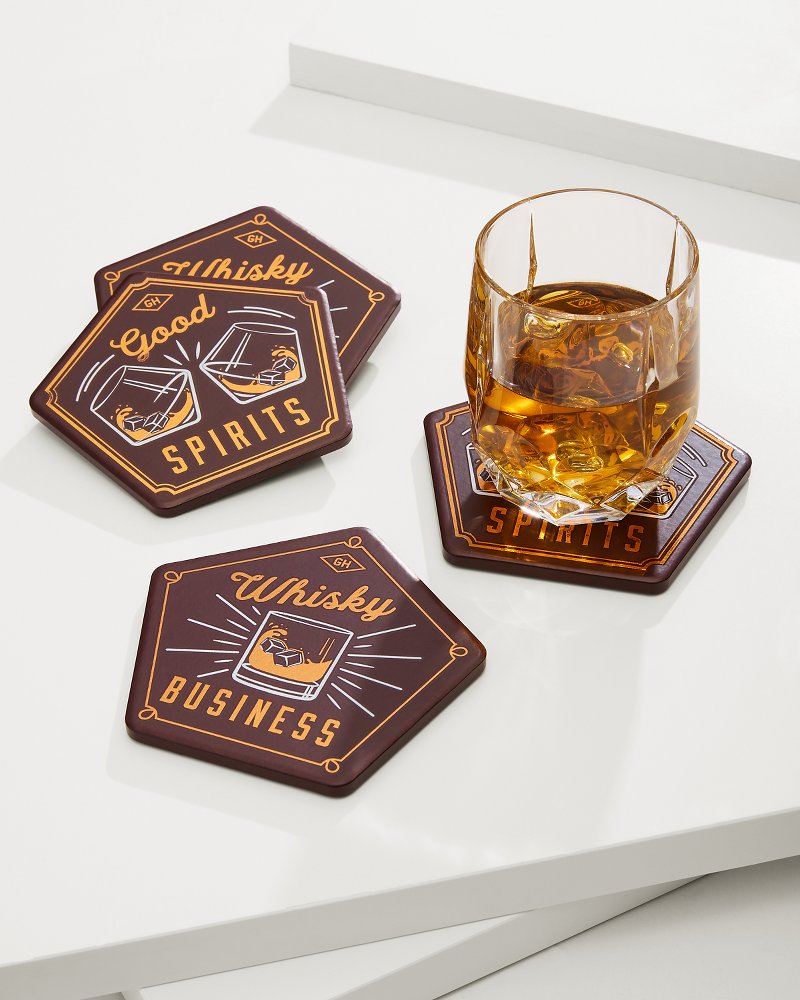 Tommy Bahama | Whisky Business Coasters — Set of 4 / Brown